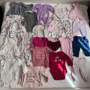 0-3 Month Baby Girl Outfits Sleepers Rompers Pants Accessories Bundle